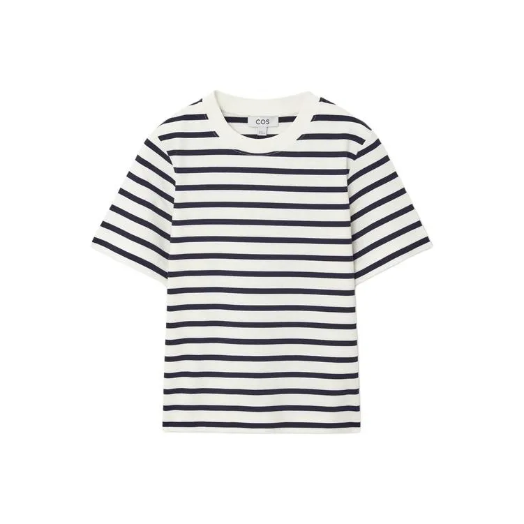 COS T-Рубашка Женская Темно-Синий Белый Полосы