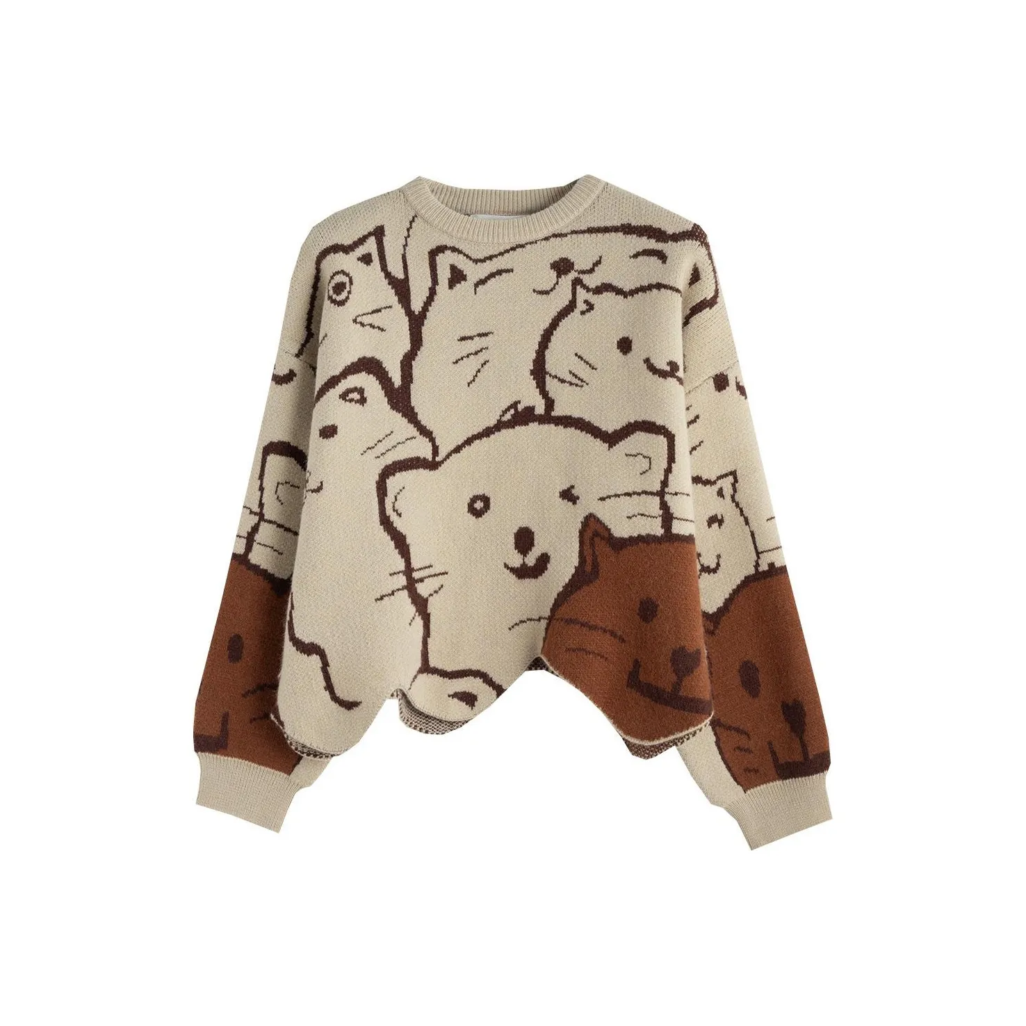 Tonlion Свитер Женский Бежевый с Кофейным Узором