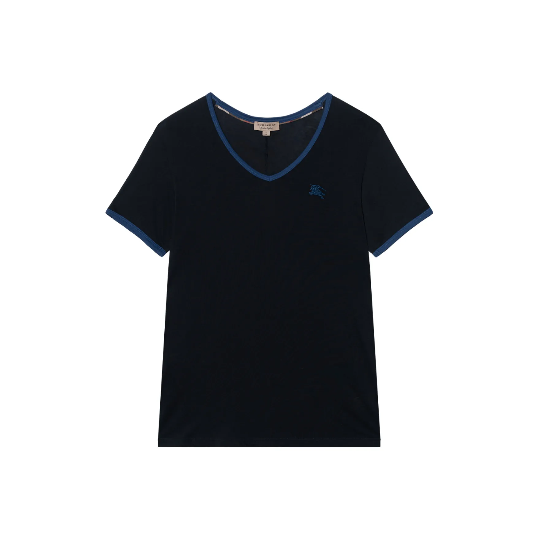 Burberry Women's Embroidered Monogram Ekd V Neck T shirt Black/Navy