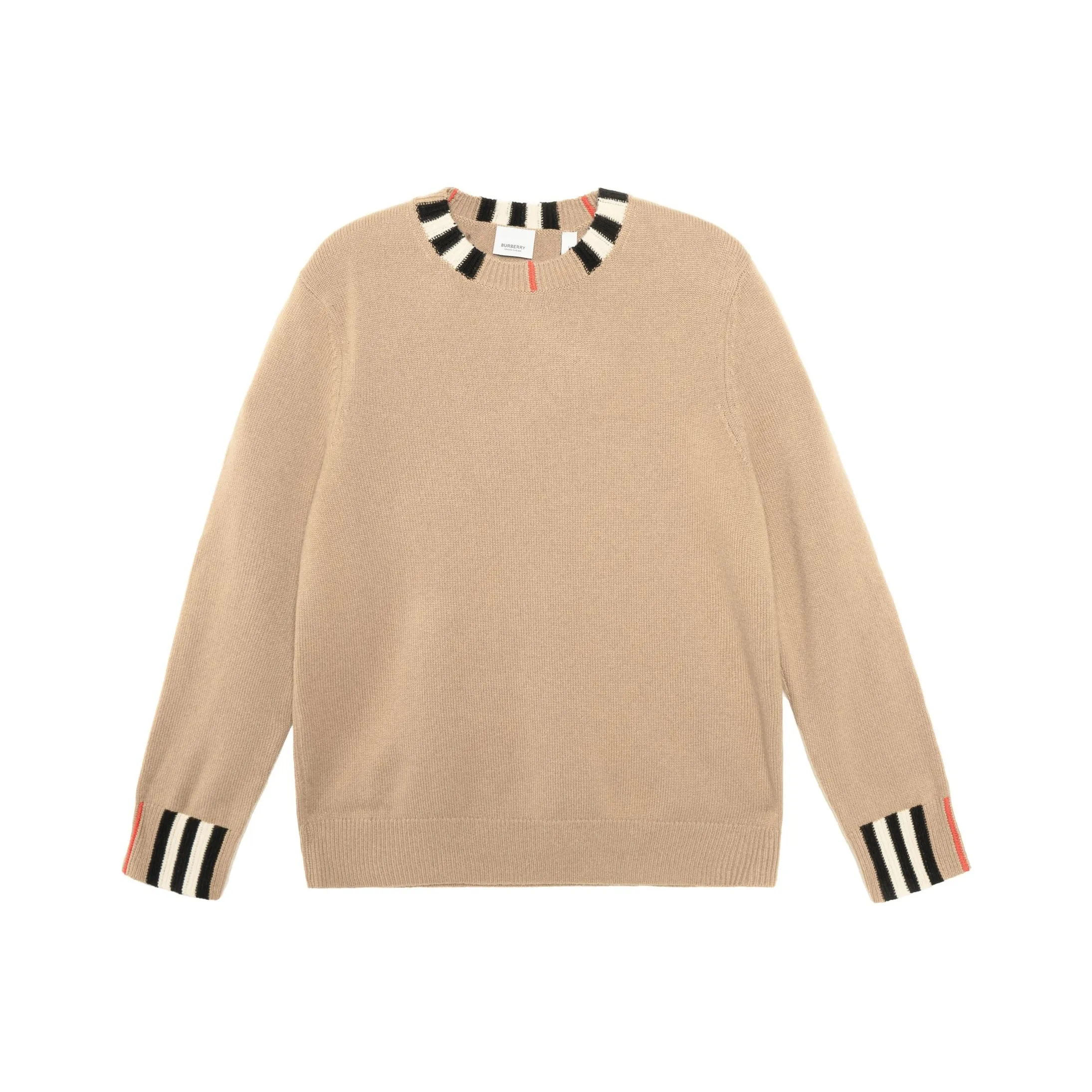 Burberry Icon Stripe Trim Cashmere Sweater Archive Beige