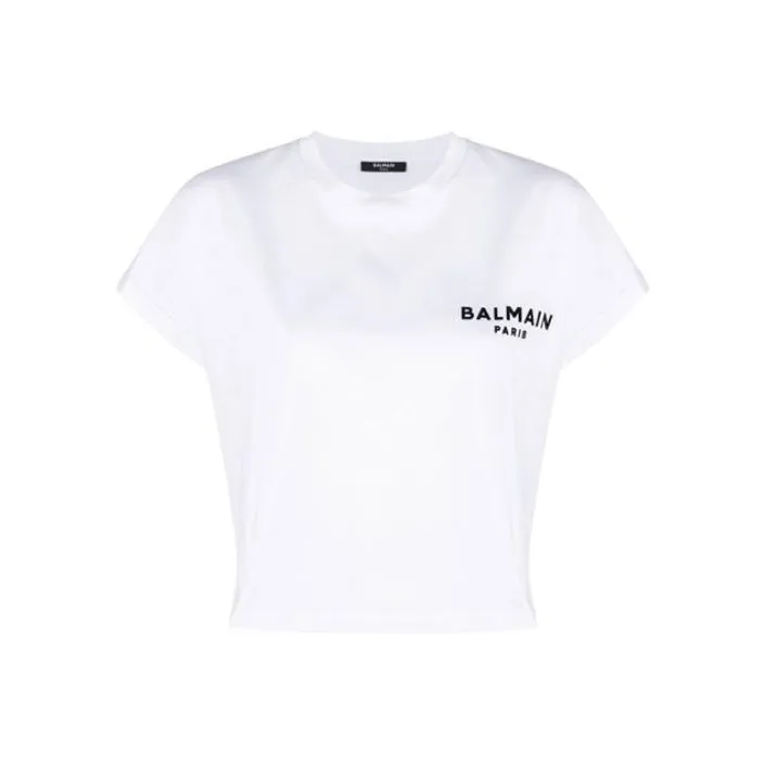 BALMAIN Logo Printed Cropped T-Shirt