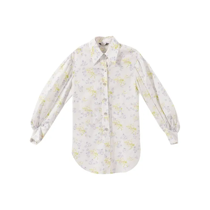 YUMOMO STAR Светло-фиолетовый Желтый Цветочный Женские Рубашки