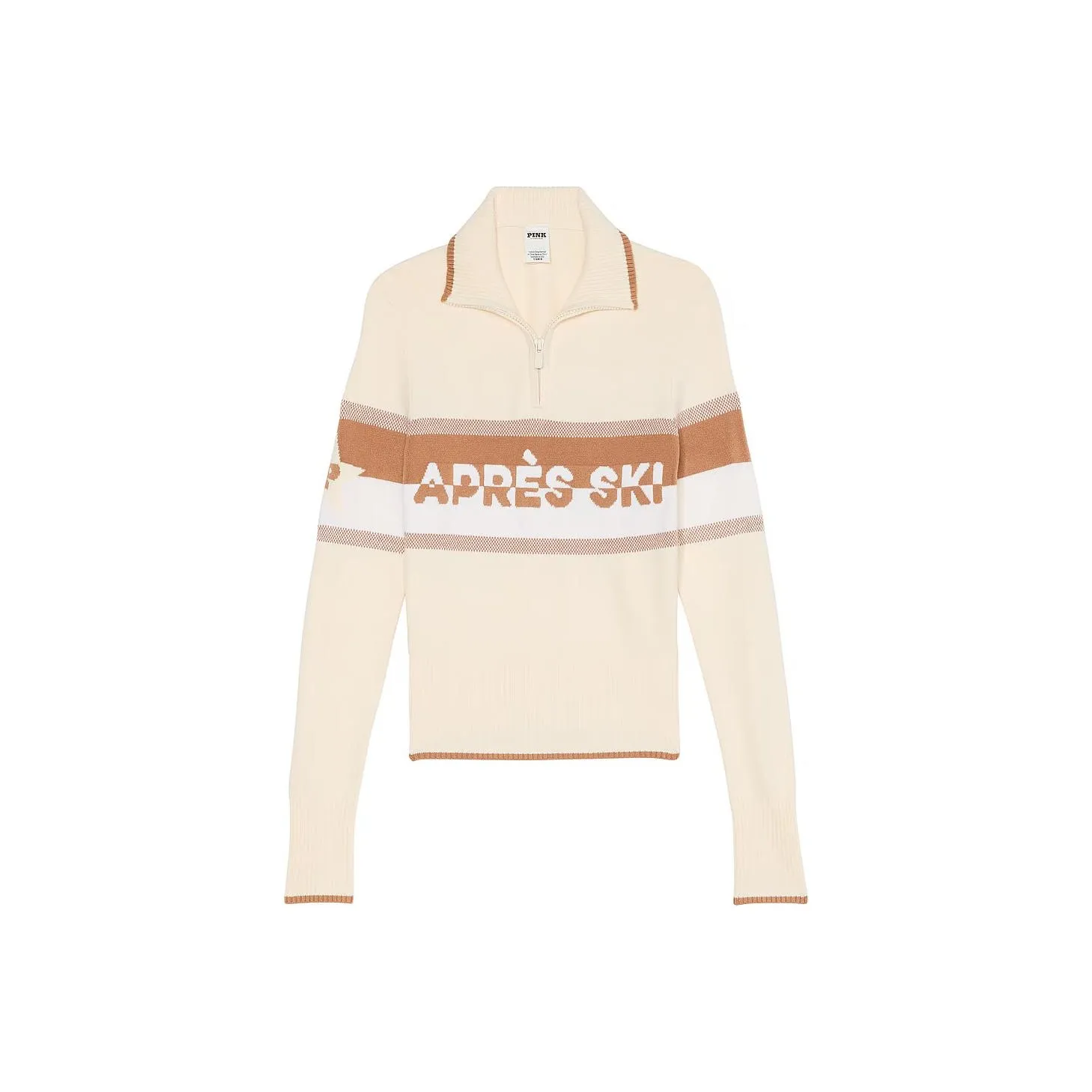 Victoria's Secret Розовый Varsity KNIT Полузастежка Свитер Белая раковина Свитер Women's White Оболочка