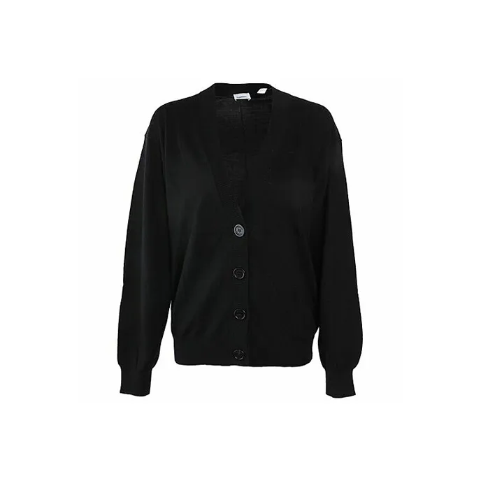 Burberry Vintage Check Elbow Patch Dornoch Merino Wool Cardigan Black