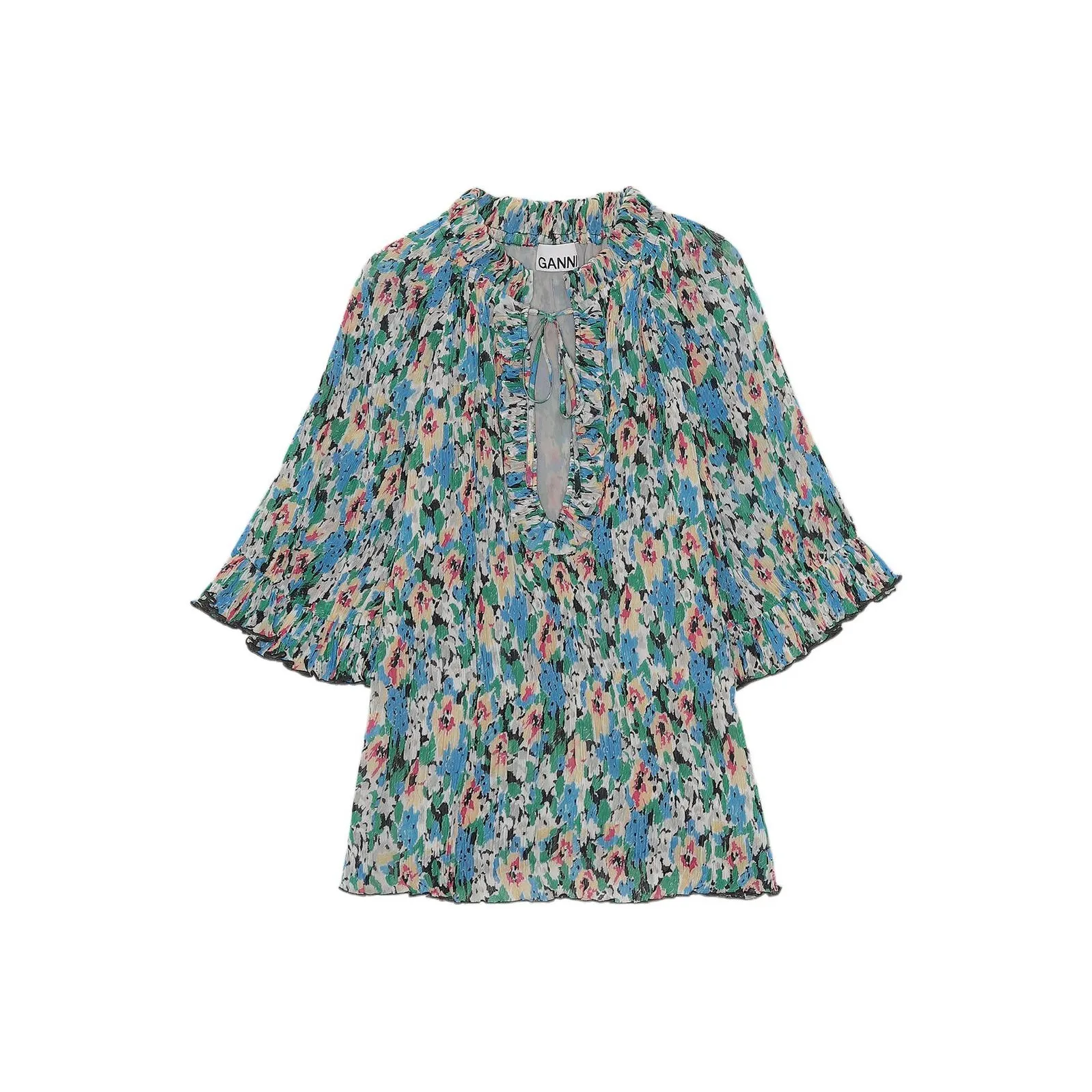 GANNI Floral-print Ruffle Blouse