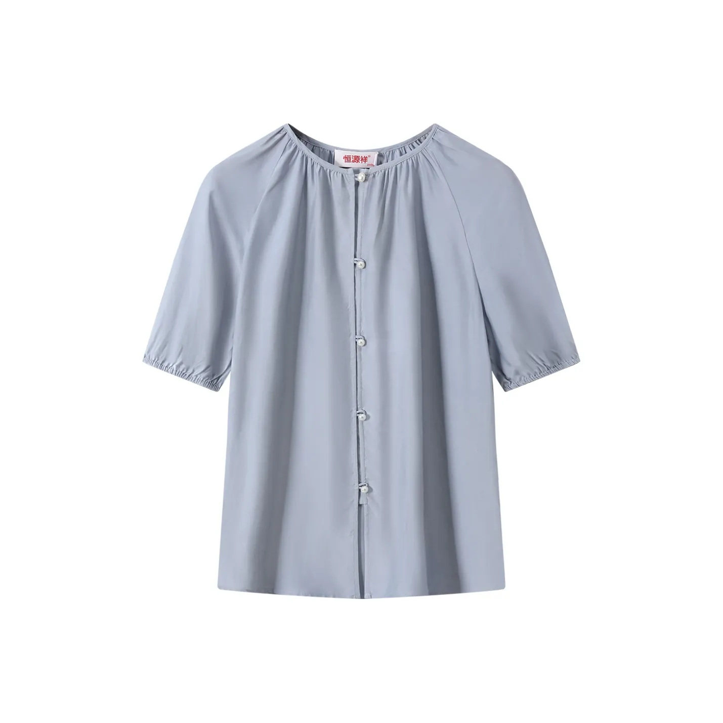 H YXIANG Рукав-буф Т-рубашка Женская Светло-синяя