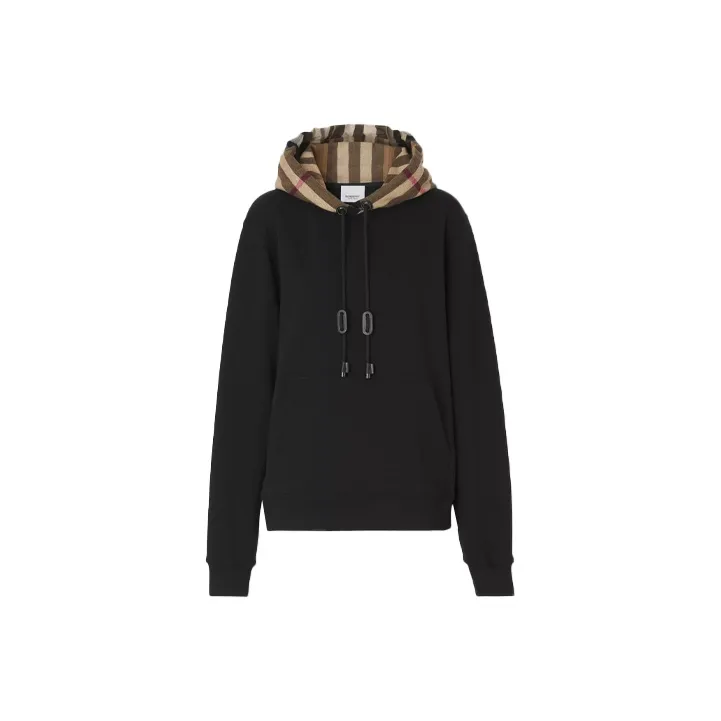 Burberry SS21 Women's Vintage-check Cotton Hoodie Black