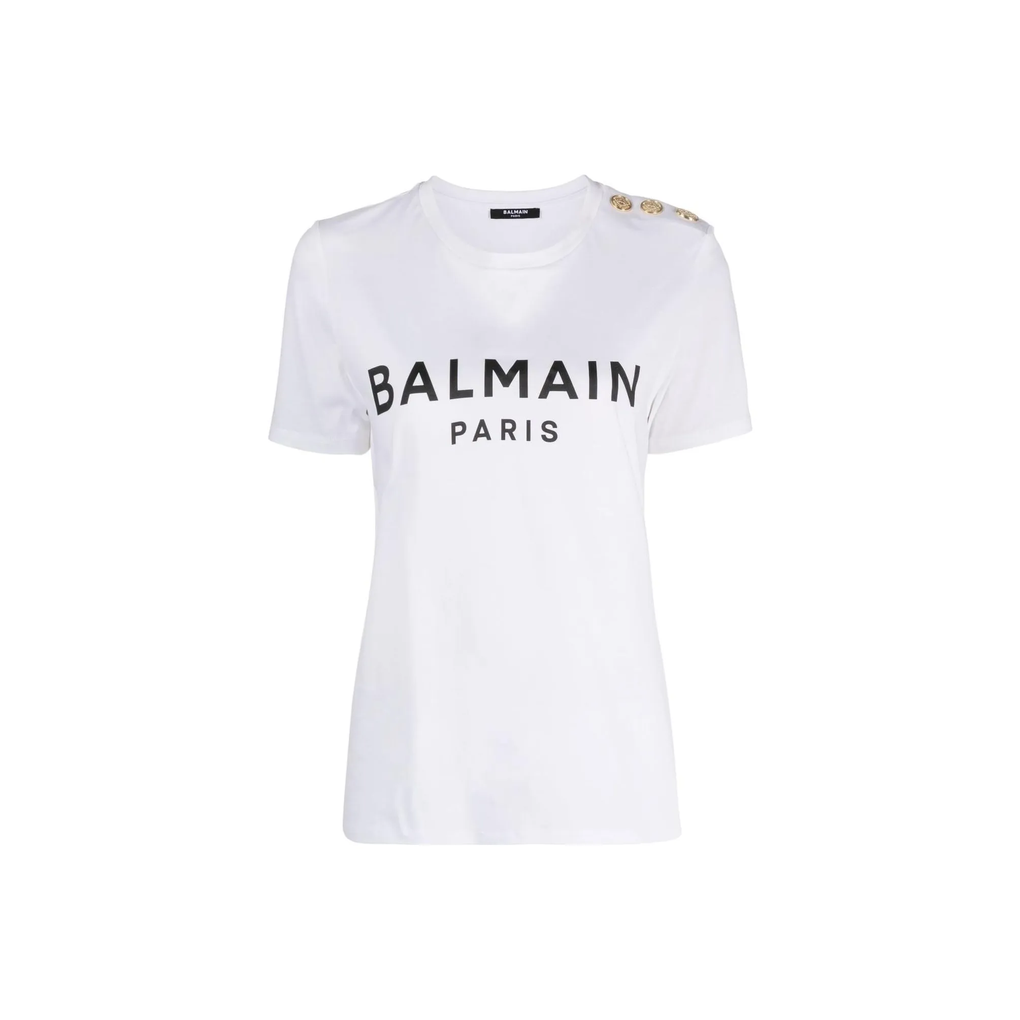 BALMAIN Letter Print Crew Neck Pullover Short Sleeved T Shirt Women's White