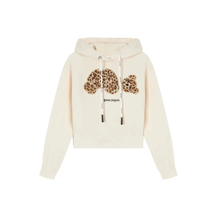 PALM ANGELS Women'ss Leopard Bear Hoodie Off White/Brown