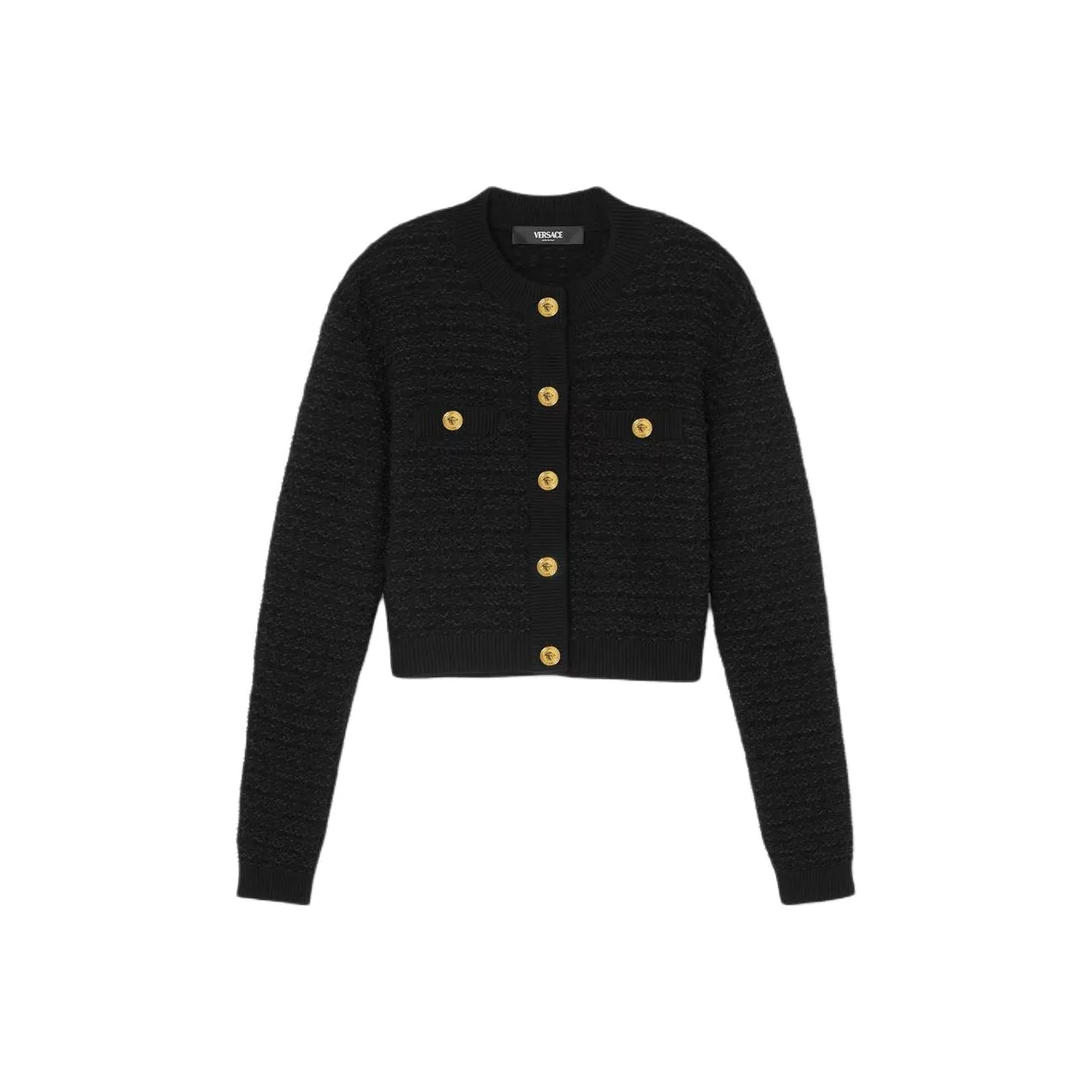 VERSACE Tweed Bouclé Button Up Jacket