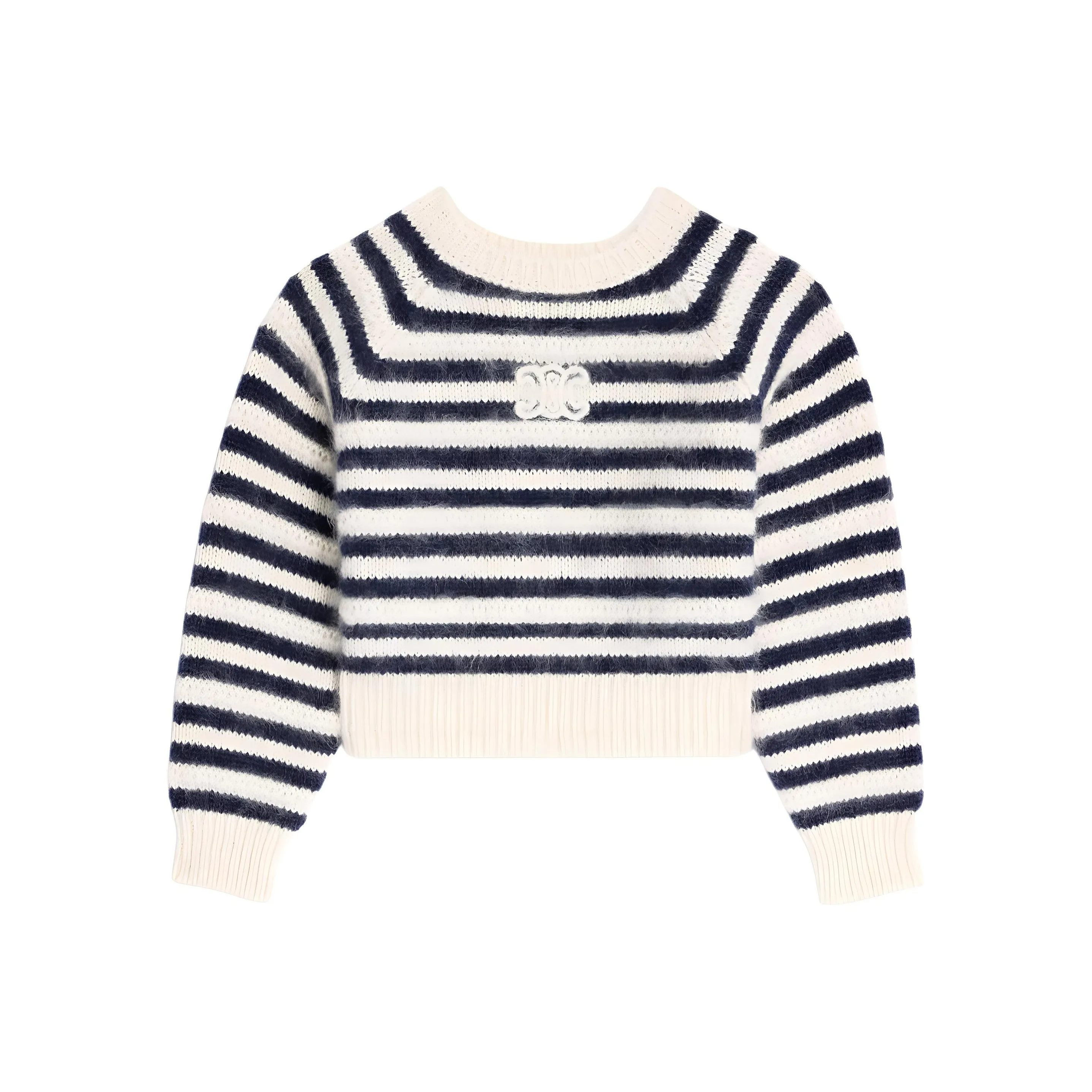 CELINE Women's Zip Up Crop Top In Athletic Knit Grey/Off White