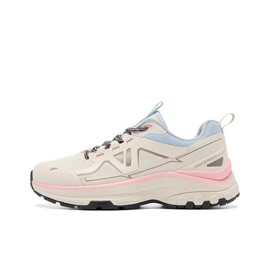 QIAODAN Slip Resistant, Abrasion Resistant, Breathable Low Top Casual Trail Running Shoes Women's Beige Pink Blue