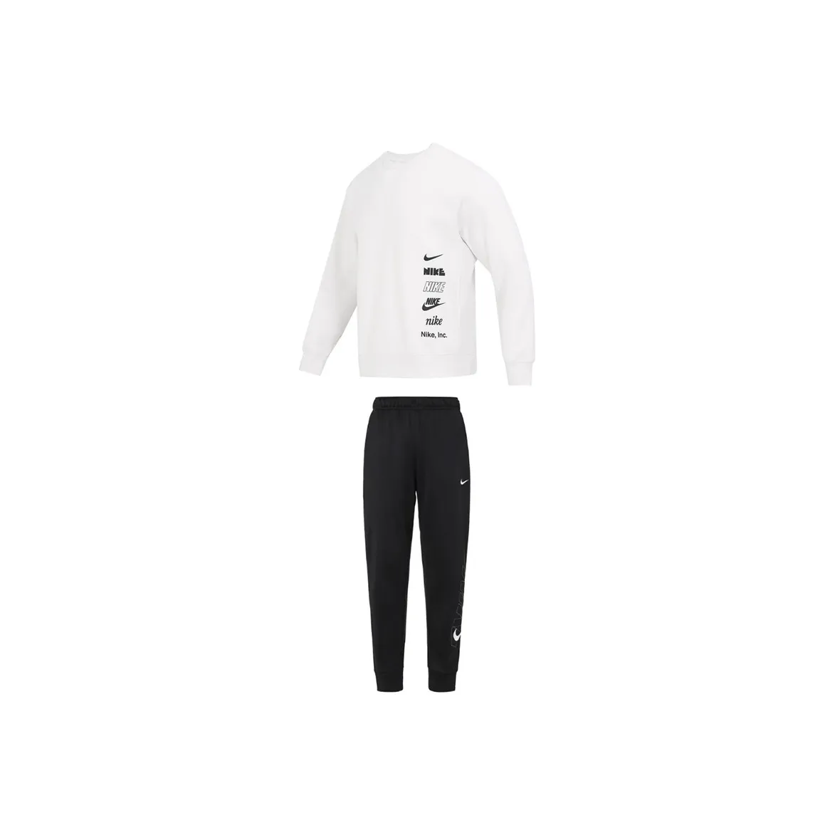 Nike Sweatshirt Sets Men Clothing Sets White Top+Black Pants