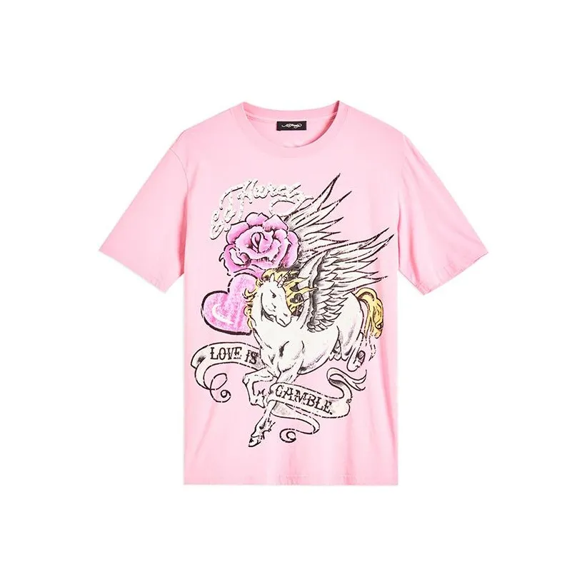 Ed Hardy SS24 T Рубашка Женская Вишневый цветок Розовый