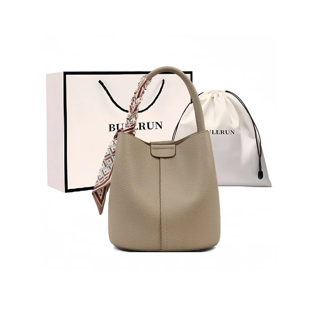 Bullrun Коровья кожа Ведрообразная сумка Женская Слоновая серый Цвет печенья Экрю