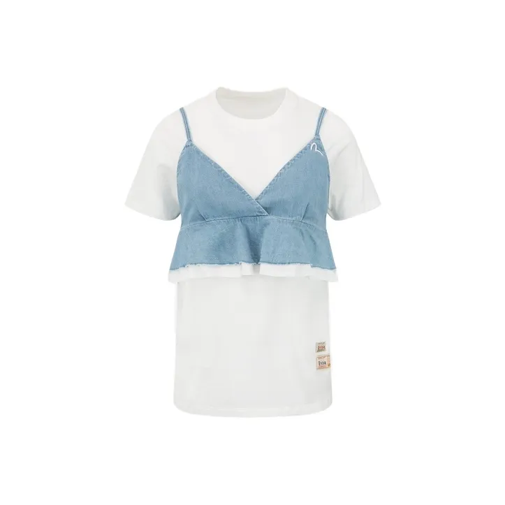 EVISU T Shirts Women's White/Denim Blue