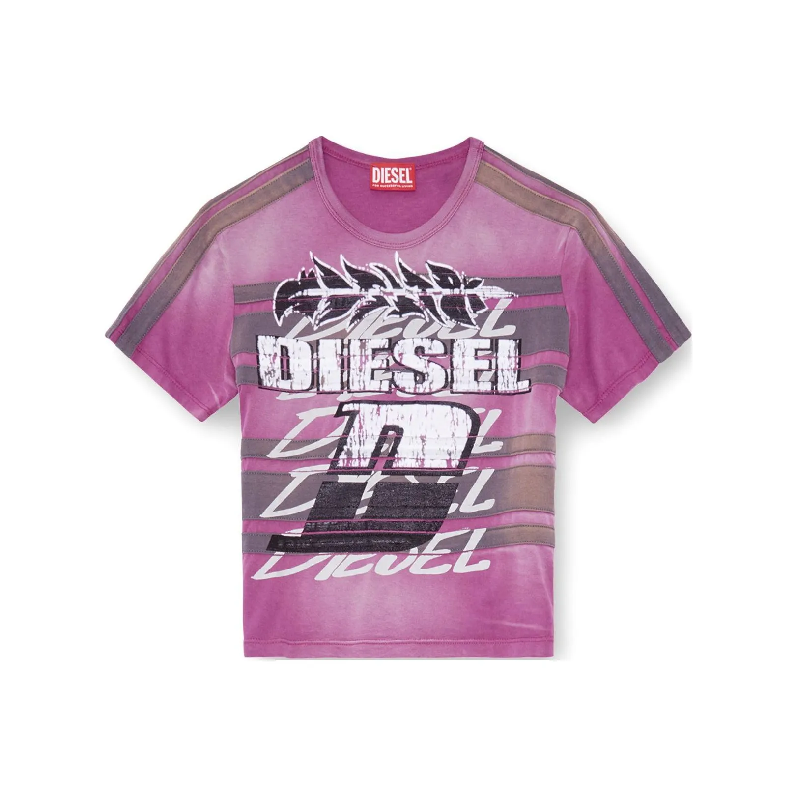 DIESEL Striped Logo print T shirt