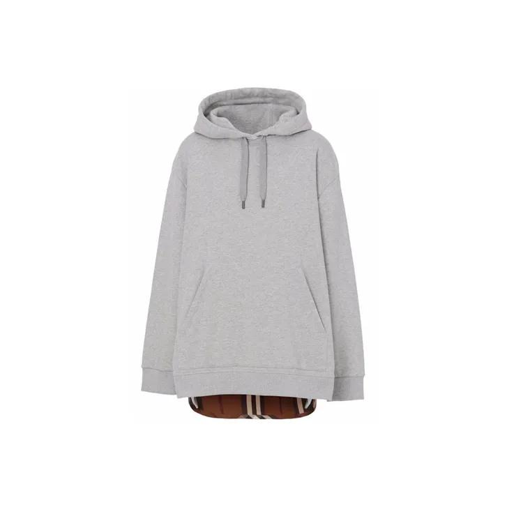 Burberry Check Panel Cotton Hoodie Grey/Check Brown