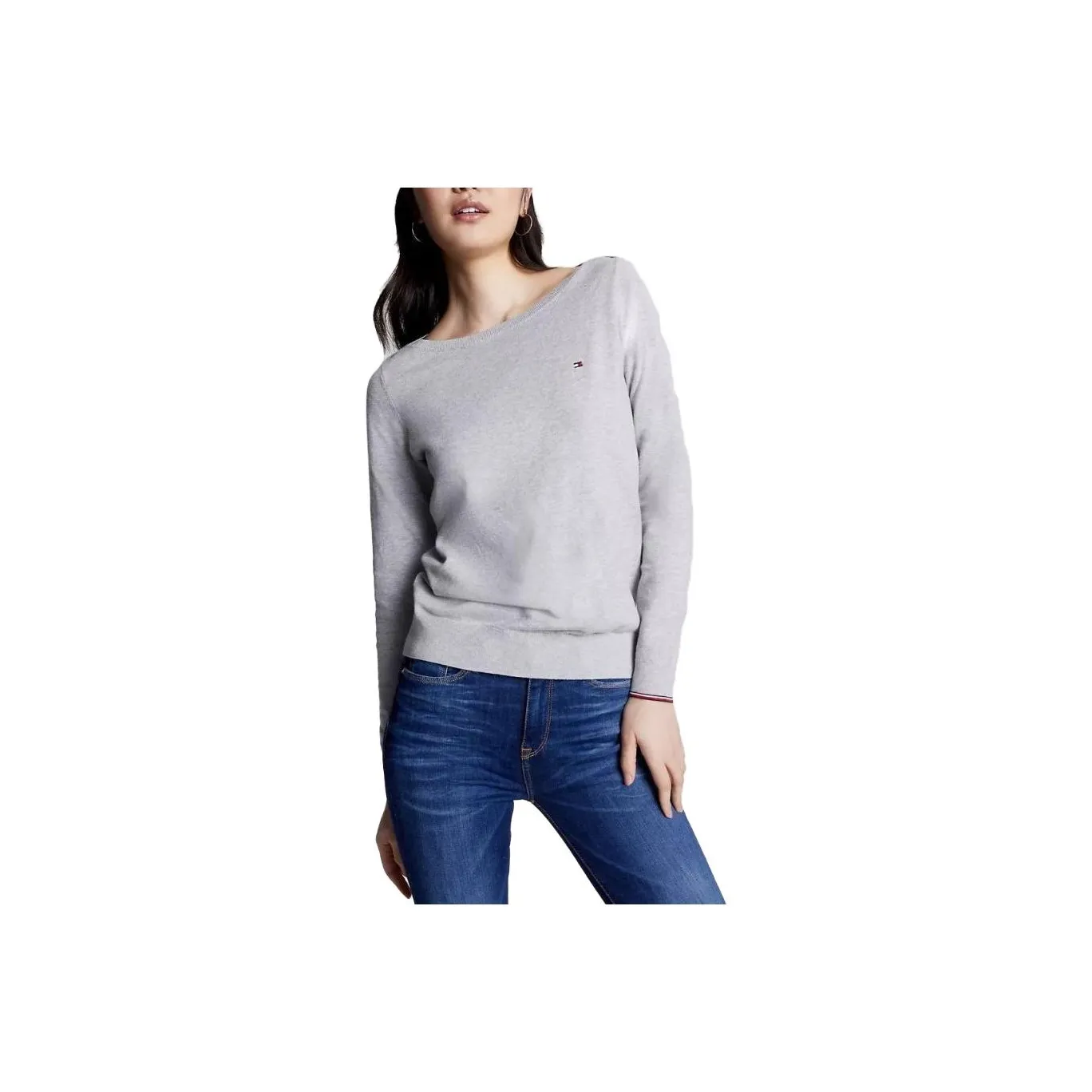 Tommy Hilfiger Твердый Boatneck Свитер Свитеры Свет GREY Heather Свитер Женские Серый