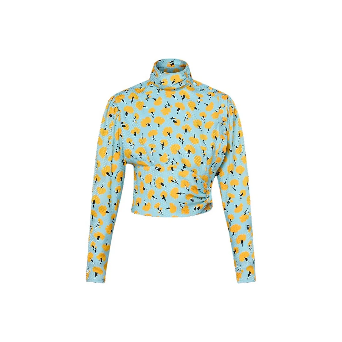LOUIS VUITTON Carnation Print Button Blouse Shirt Women's Oxford Blue