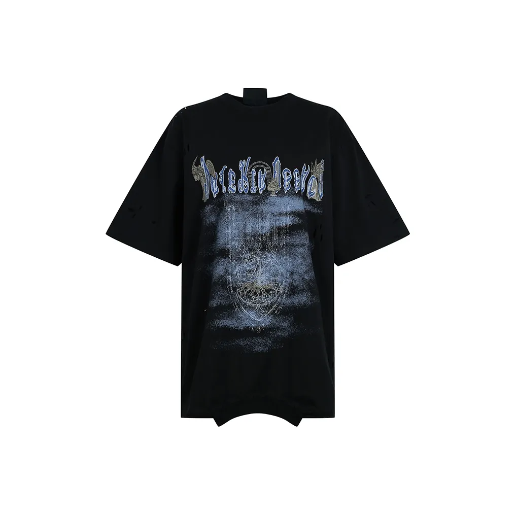 Valeria Obbaco Модный тренд Reversed Cathedral Потертый Washed Короткий рукав T-рубашки Unisex