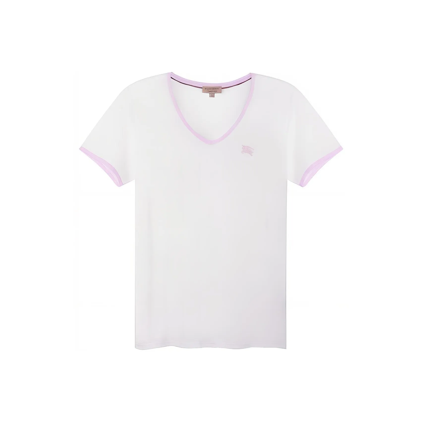 Burberry Women's Embroidered Monogram Ekd V Neck T shirt White/Pink