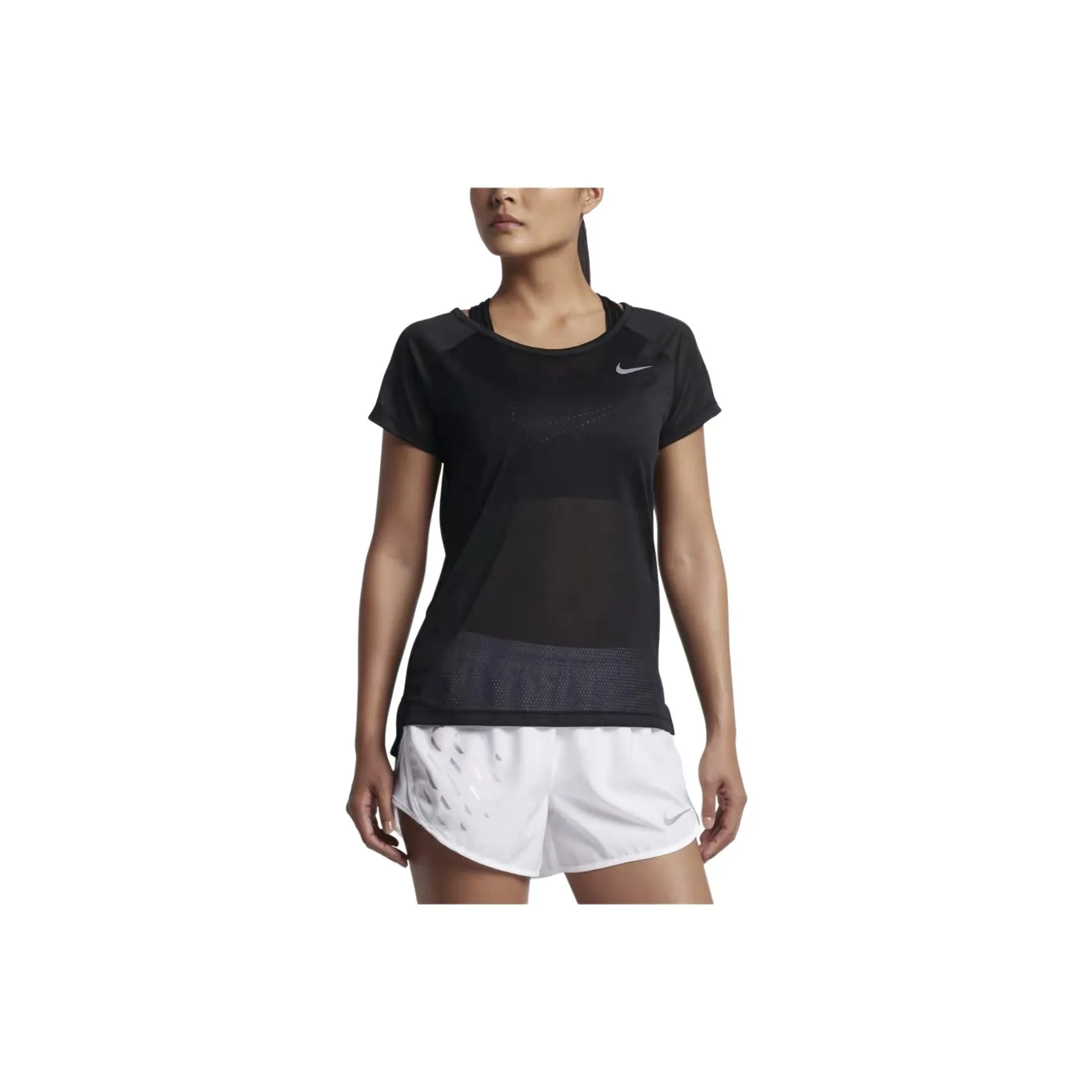 Nike Реглан-рукав Т-рубашка Женская Черный Отражающий Серебряный