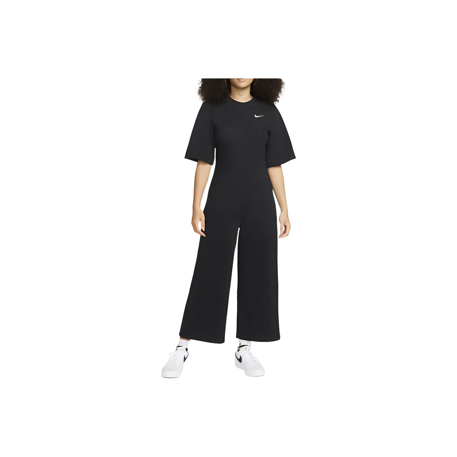 Nike Women's Logo Print Short Sleeve Jumpsuit Black