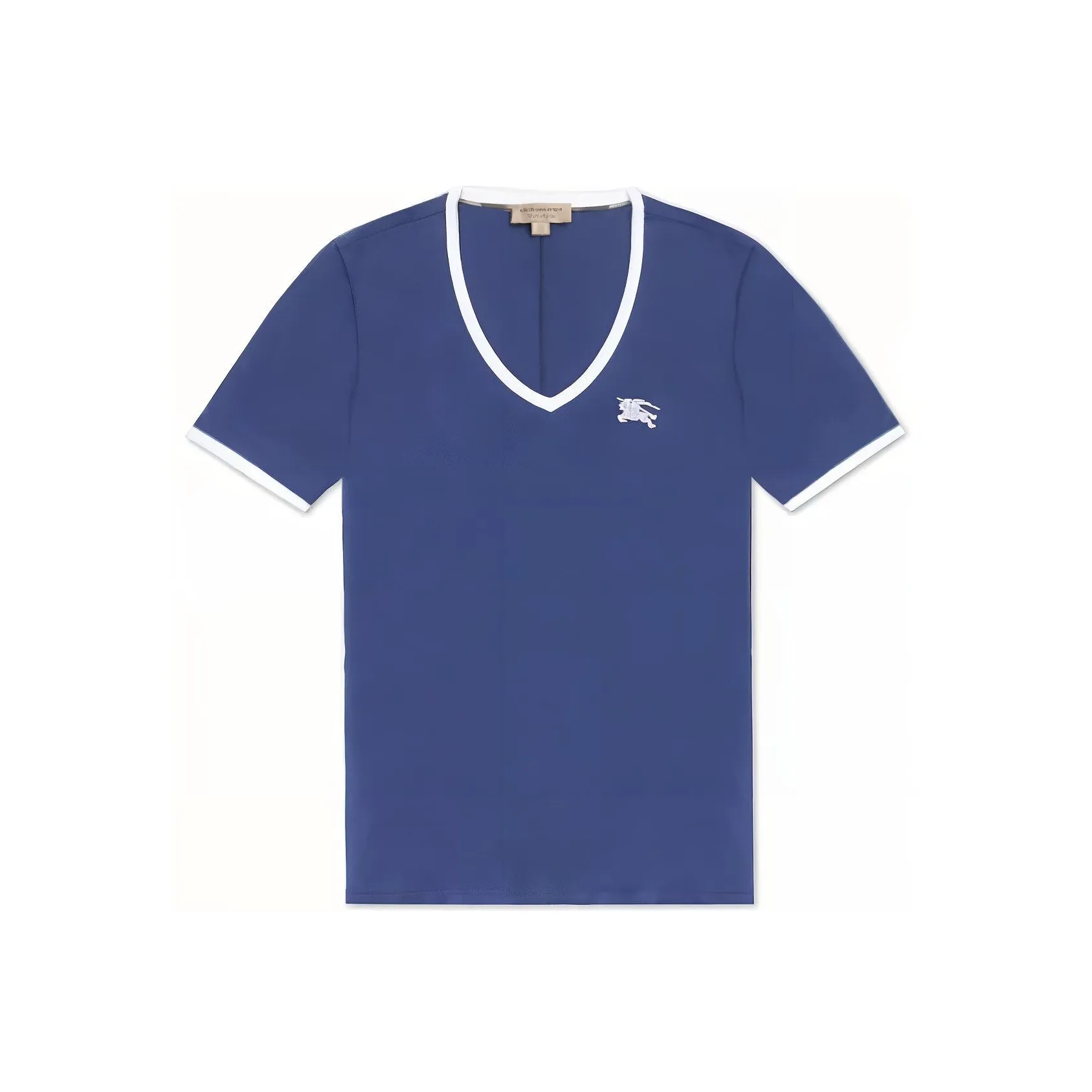 Burberry Women's Embroidered Monogram Ekd V Neck T shirt Blue/White