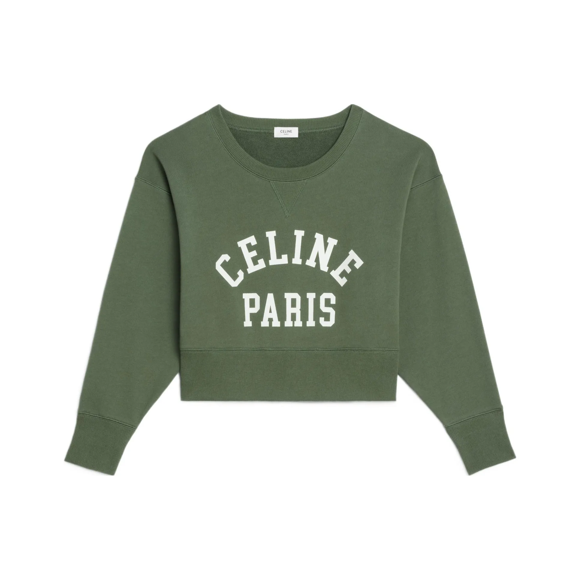 CELINE Paris SS22 Women's Cropped Sweatshirt Olive Green