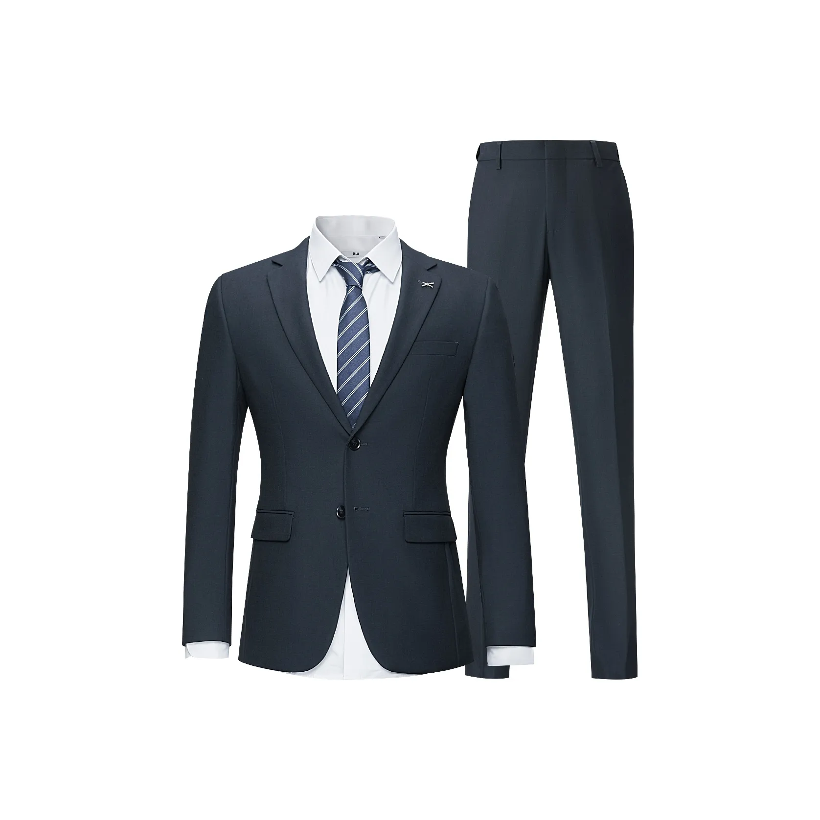 HLA Синий Серый 15 Костюм+Брюки костюма Мужской Деловой костюм