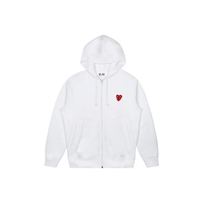 Comme Des Garcons Play Women's Red Stacked Heart Zip Up T-SHIRT hoodie White