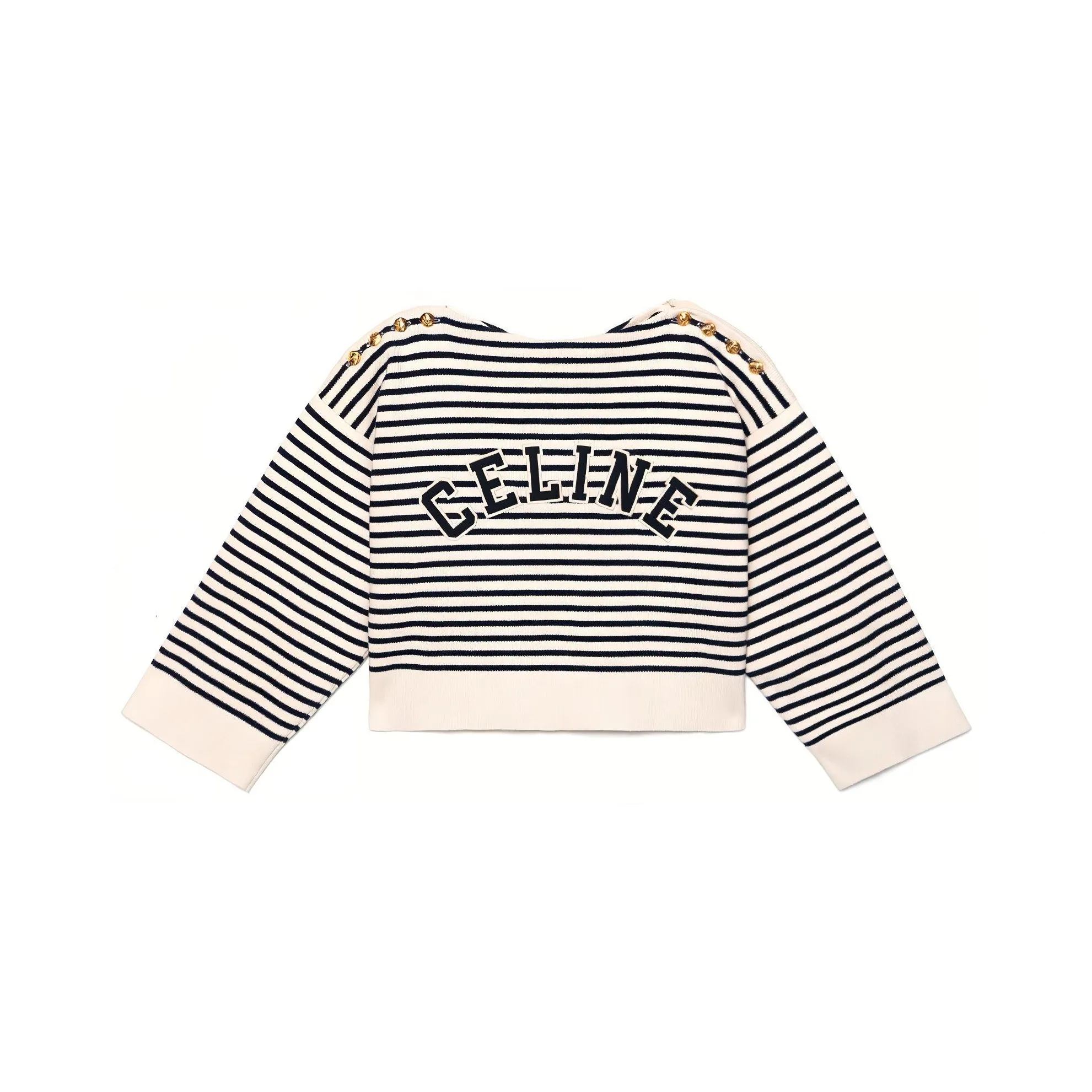 CELINE Women's Embroidered Mariniere In Cotton Knit Cream/Navy