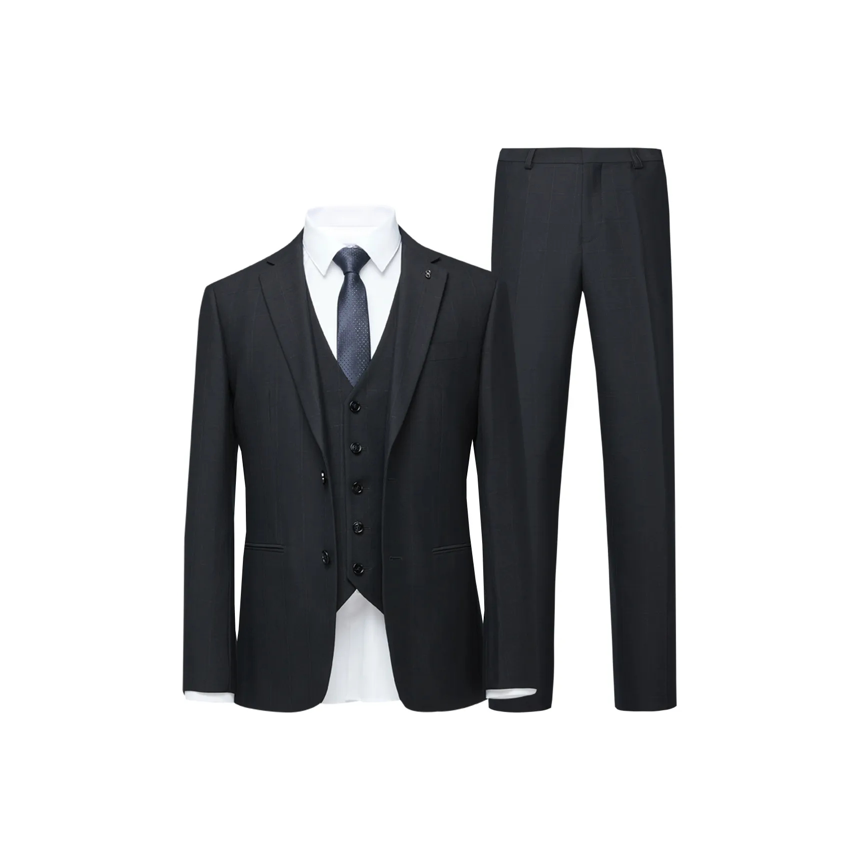 HLA Темно-синий Клетка 99 Костюм+Брюки+Жилет Мужской Деловой костюм