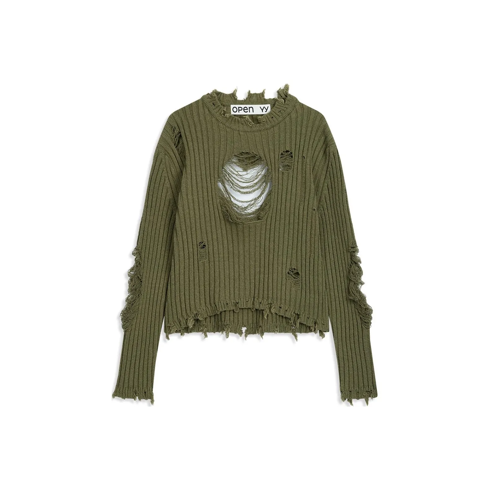 Open Yy DAMAGED HEART PULLOVER Knitwear Women's KHAKI/Khaki