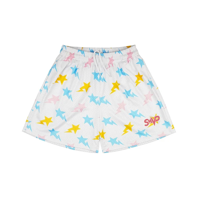 BKCXZICE Баскетбольные шорты Лето Унисекс Белое основание Желтый FIVE Пятиконечная звезда