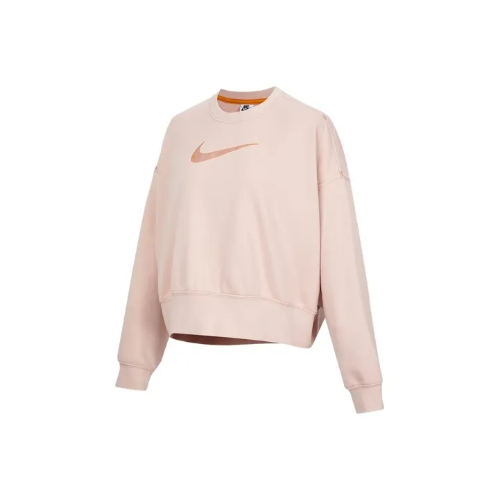 Nike Sportswear Swoosh Knit Cropped Crewneck Pullover Sweatshirt Pink