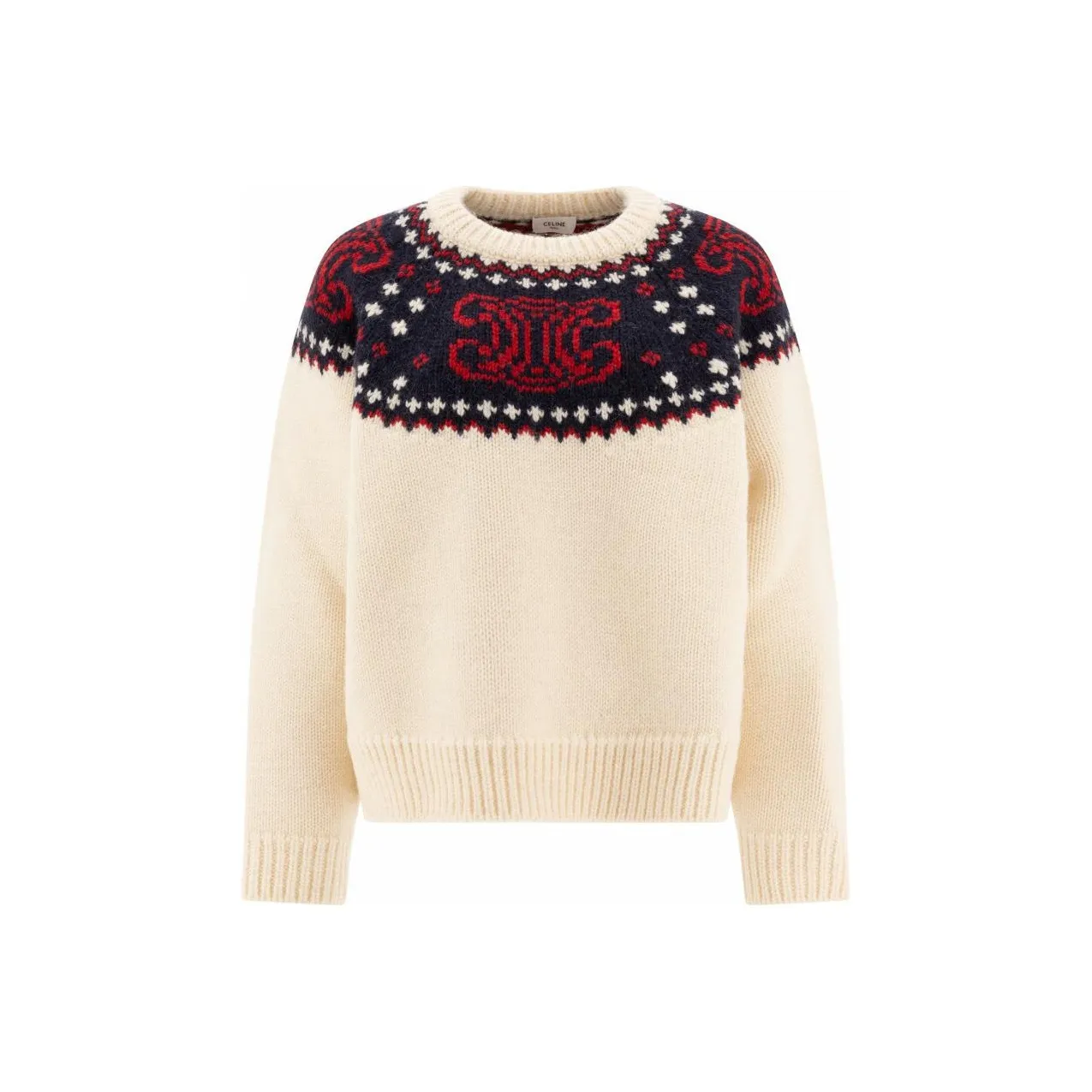 CELINE Triomphe Crew Neck Sweater In Fair Isle Wool