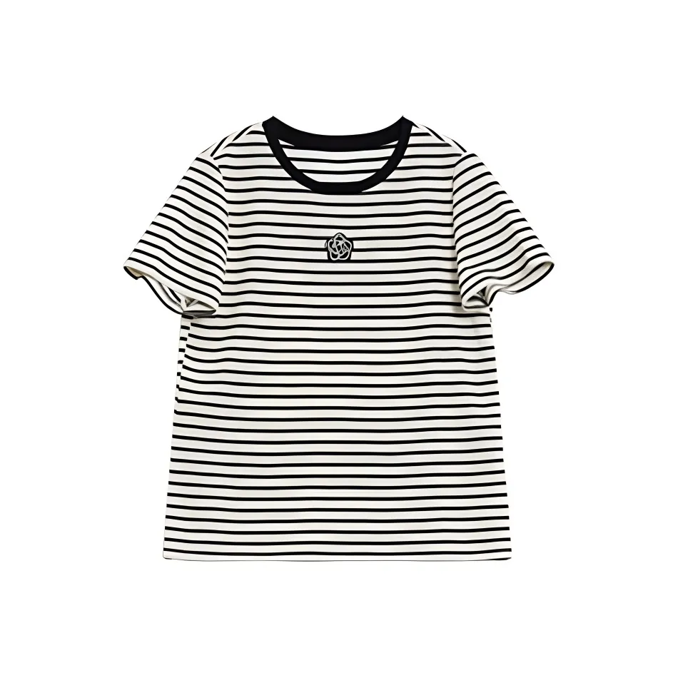 Mambe T Shirt Women's Black White Stripes