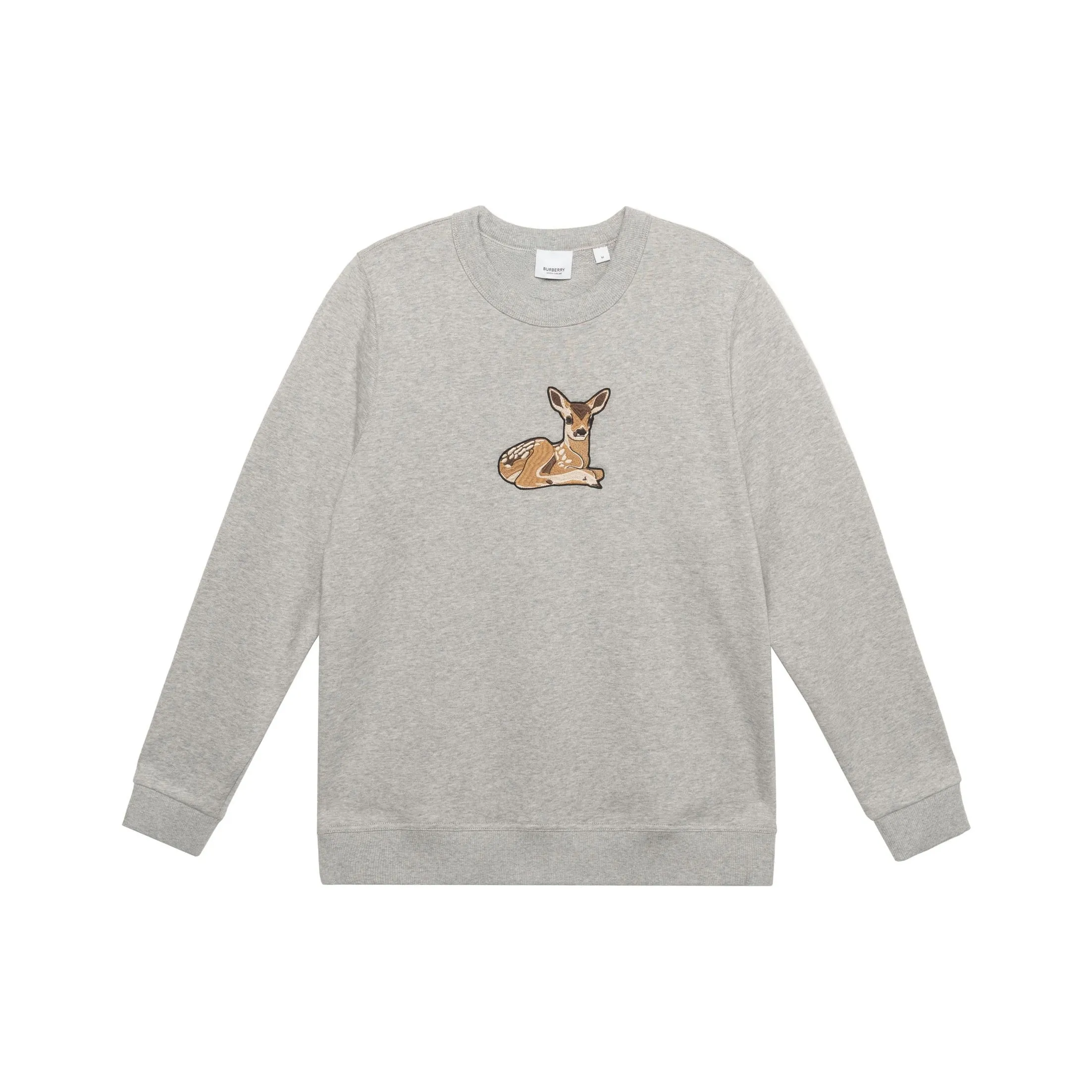 Burberry Fairhall Deer Embroidered Pullover Sweater 'Pale Grey Melange'