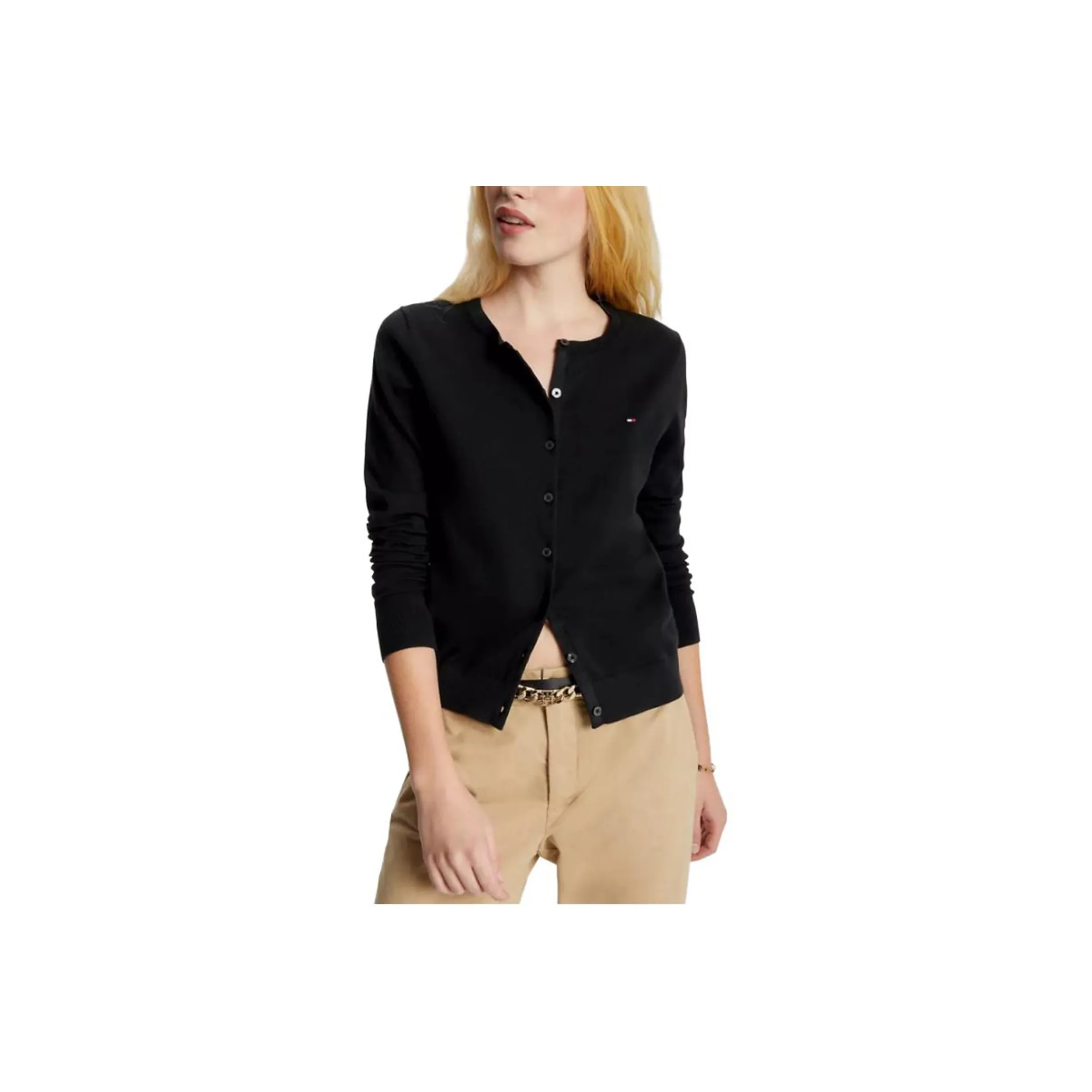 Tommy Hilfiger FW23 Твердый Кардиган с пуговицами вверх свитера темно-серый SABLE свитер женский черный