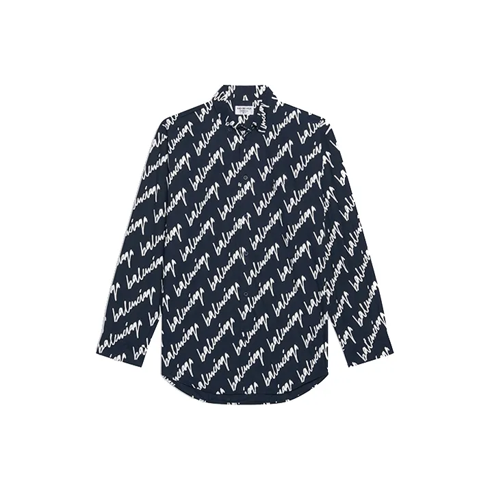 Balenciaga Scribble Oversized Fantastic Down Shirt 'Navy/White'
