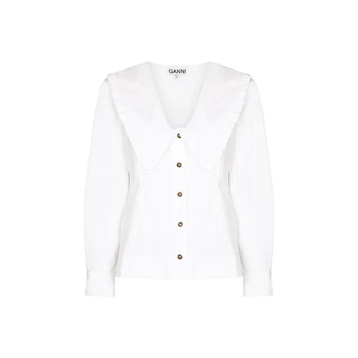 GANNI Poplin V Neck Blouse