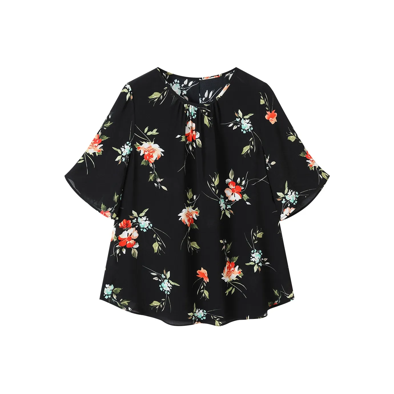 H YXIANG T Рубашка Женская Черная с Розовым Узором