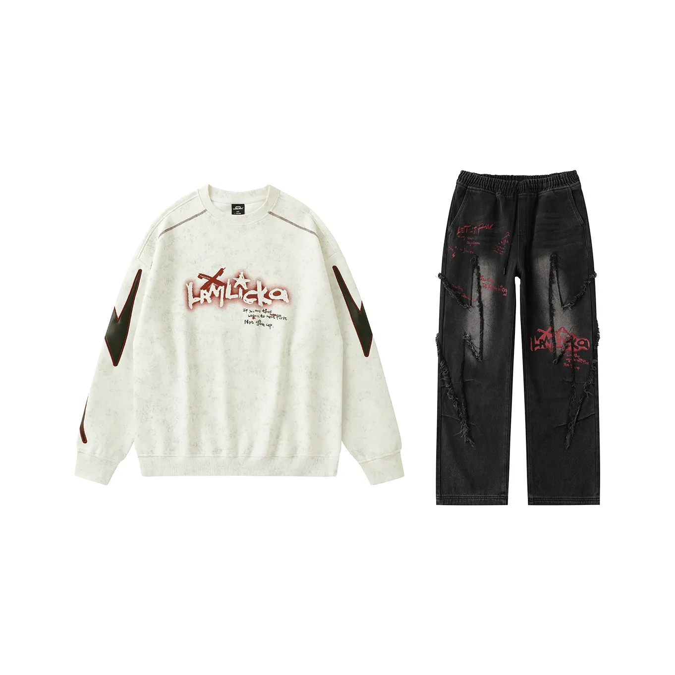 LAMLICKA Sweatshirt Sets Unisex White+Black