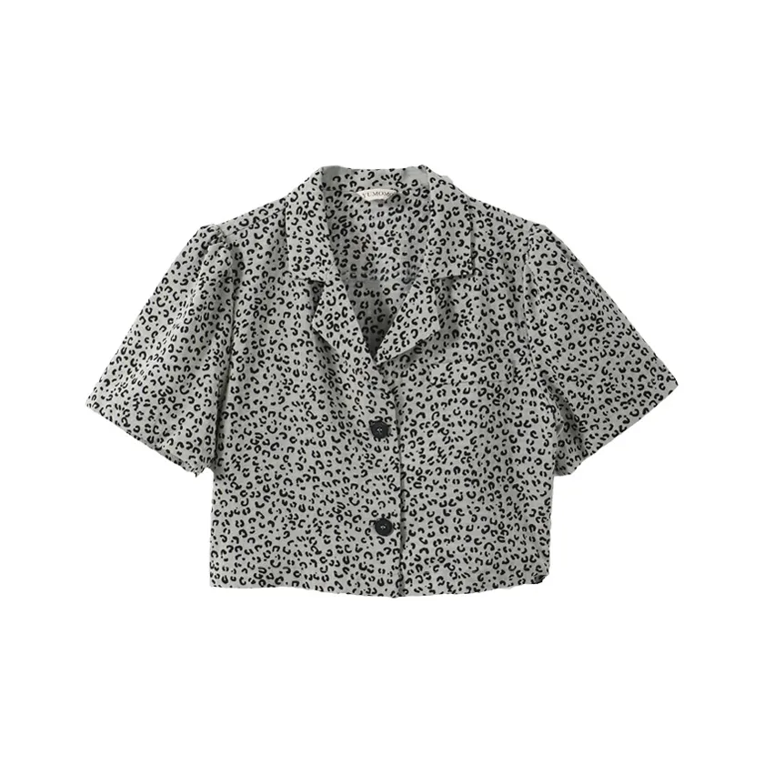 YUMOMO STAR Shirts Women's Gray Leopard Print