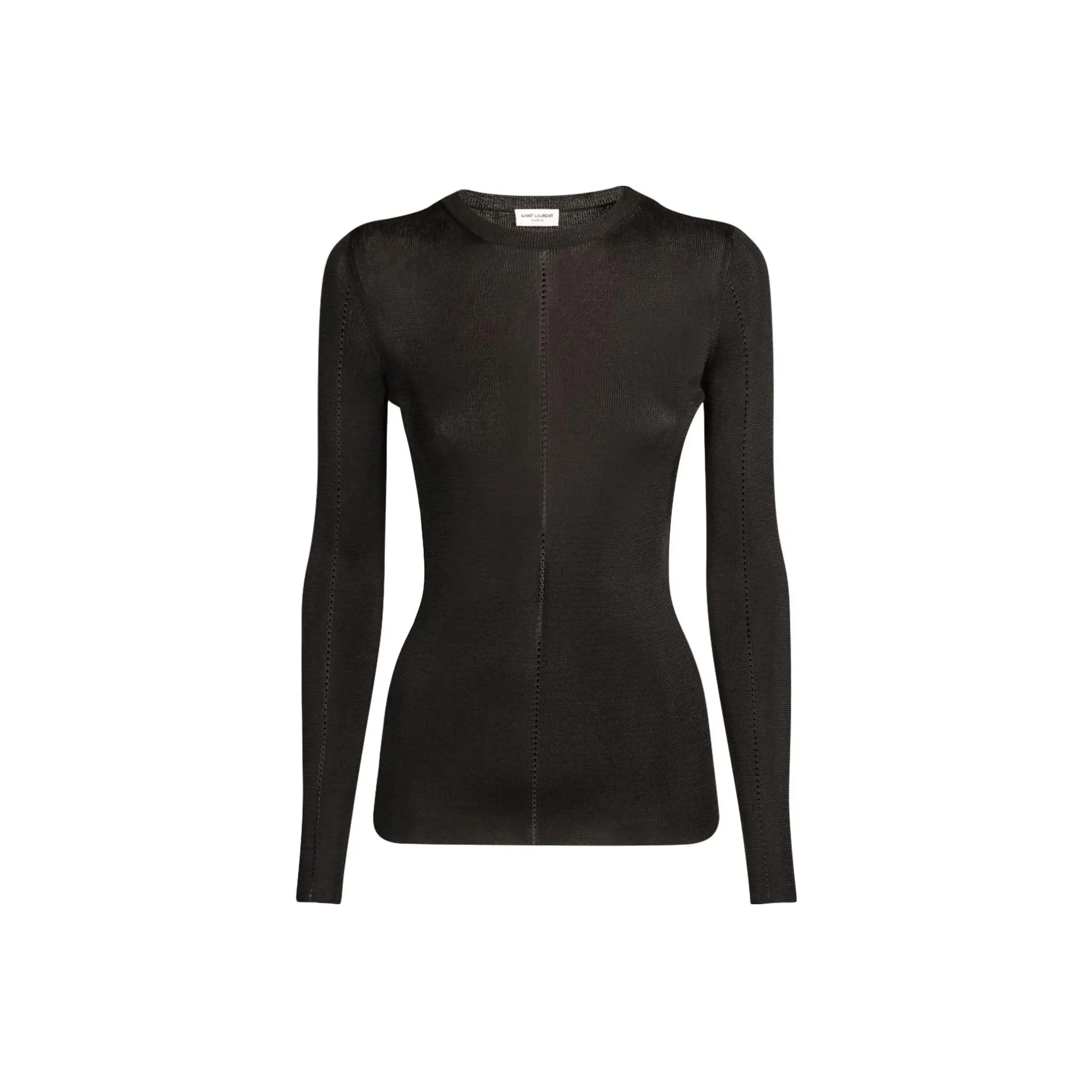SAINT LAURENT Long Sleeved Crewnecck Rib Knitted Top