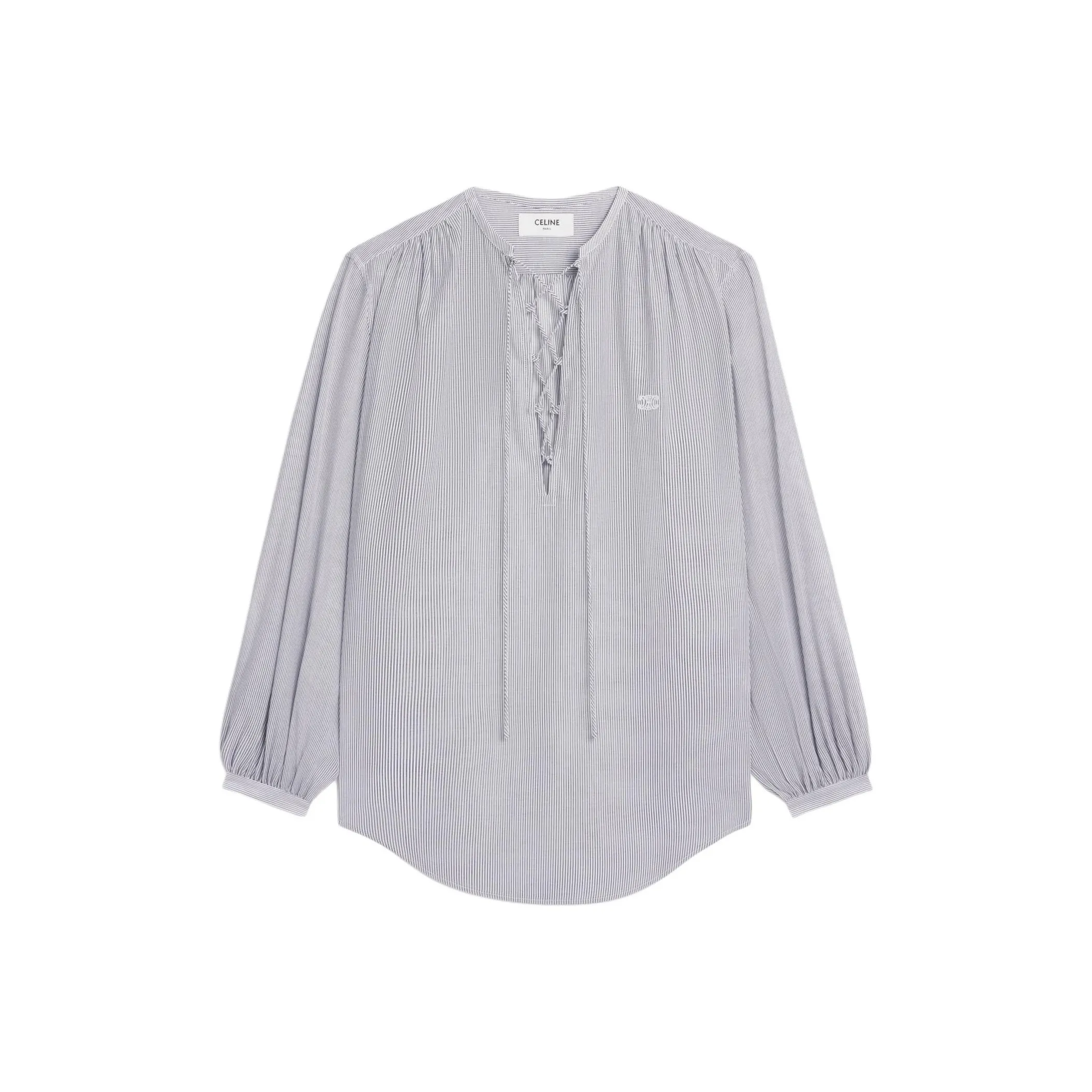 CELINE Logo Embroidered Striped Blouse