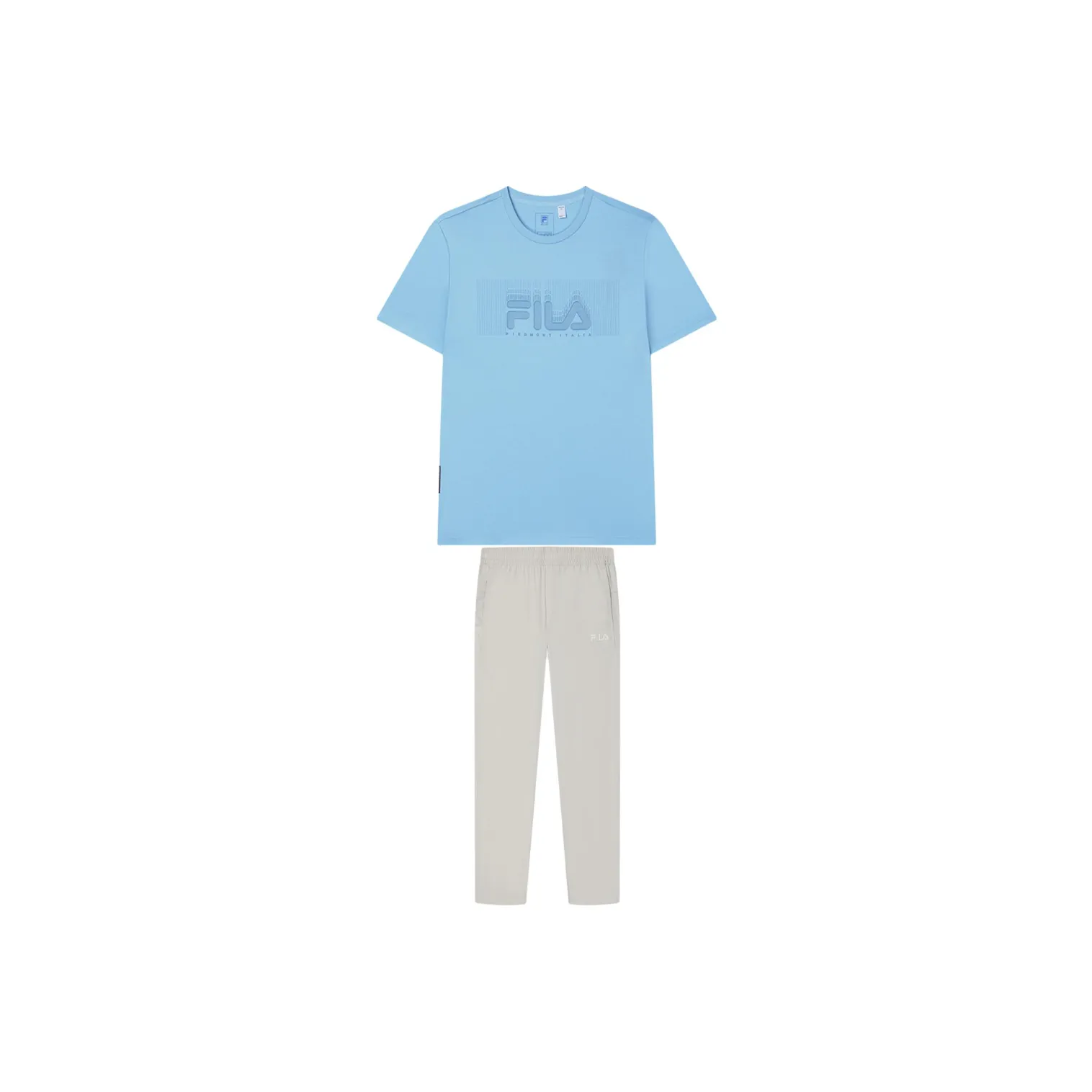 FILA Casual Sportswear Men's Clothing Set Blue Short Sleeved Shirt+Light Khaki Pants