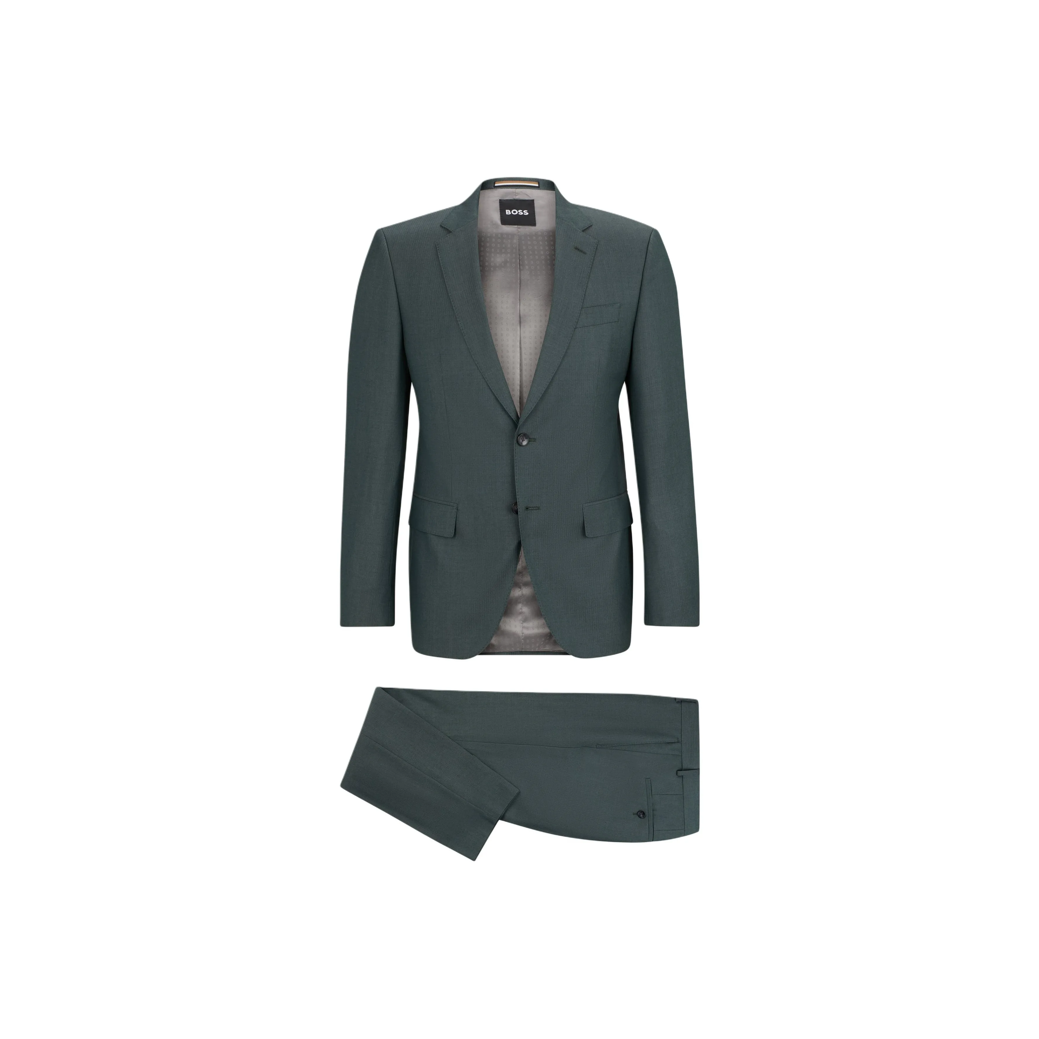 HUGO BOSS Slim Fit Suit In Herringbone Virgin Wool Business Suit Men Dark Green
